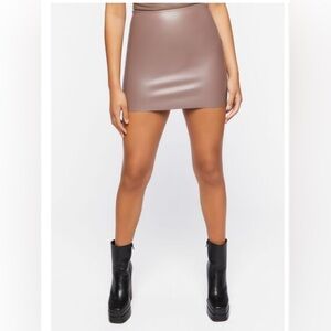 Faux Leather Mini Skirt, Leather Skirt, Vegan Leather Skirt, Taupe Skirt